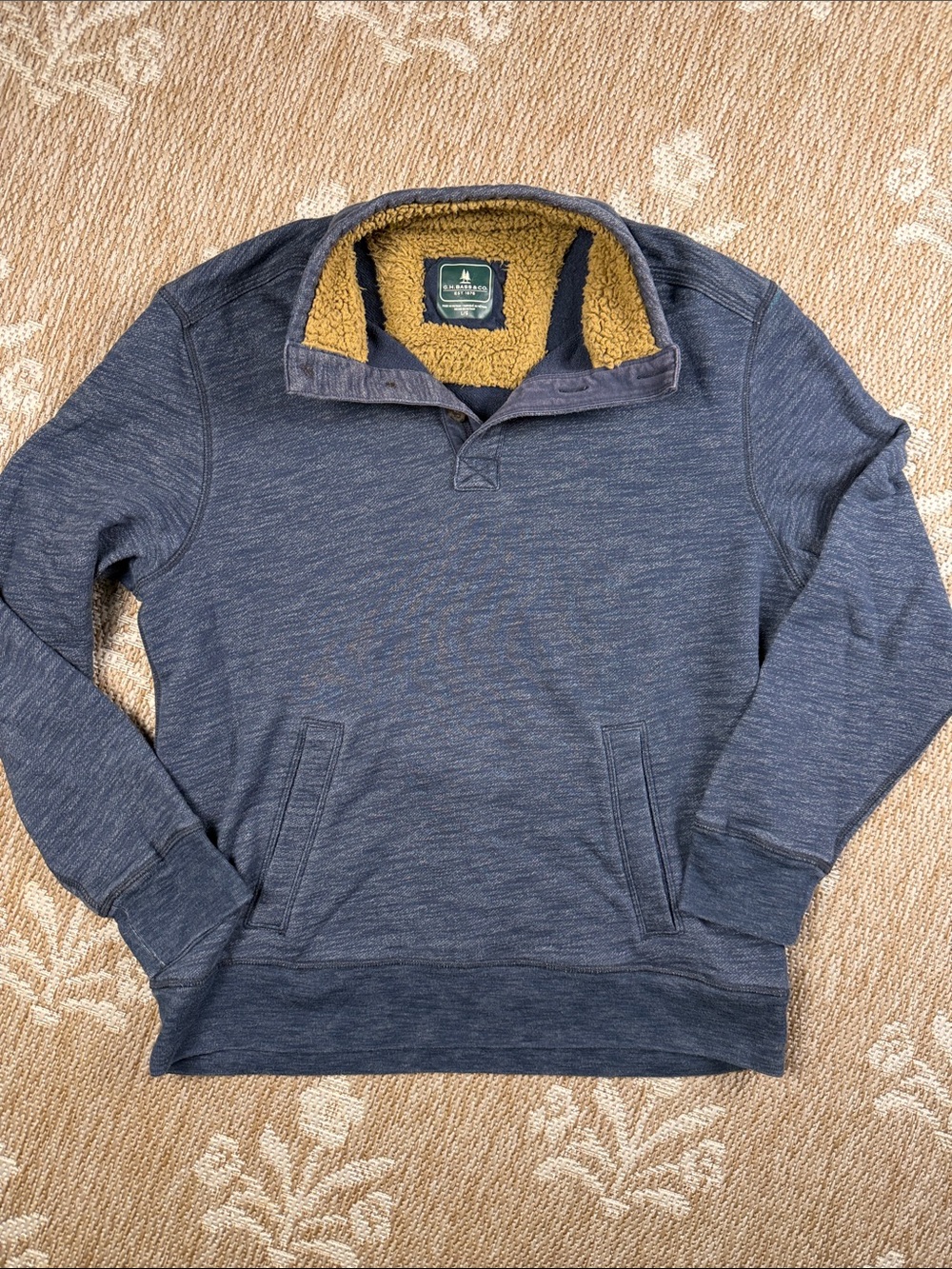 G.H. Bass & Co. Navy Zip-Up Sweater with Mustard Sherpa Lining